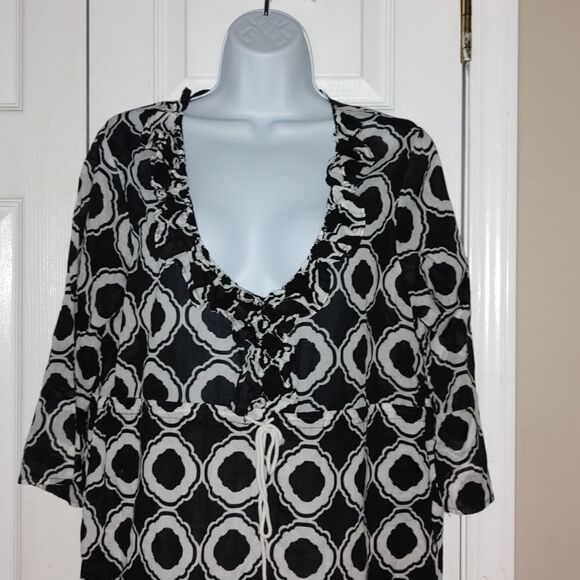 Mud Pie  black white CoverUp Dress 3/4 sleeve    Sz L - Picture 3 of 5